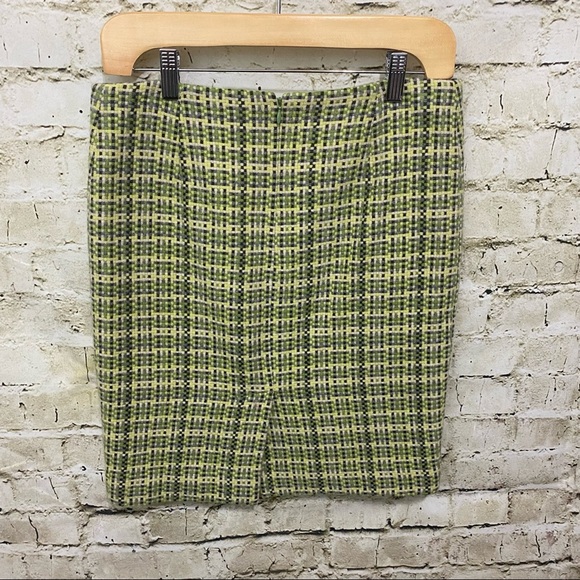 Theory Green Gray Tweed Wool Angora Pencil Skirt - Picture 4 of 6